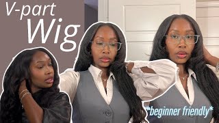 Beginner friendly v  part wig install  The perfect glueless wig for beginners  ft Wiggins Hair [upl. by Towroy]