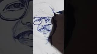 Man face drawing with ballpen  Face sketch with chippest ballpen drawing art [upl. by Bronder]