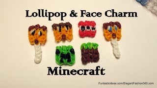 Rainbow Loom Steve Lollipop and Face Charm  How to  Minecraft Series [upl. by Bakki878]