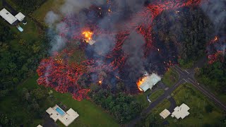 Aerial footage shows volcanic lava destroying homes in Hawaii [upl. by Ahcirt]