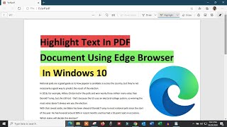 Highlight Text In PDF Document Using Edge Browser In Windows 10 [upl. by Keeler]