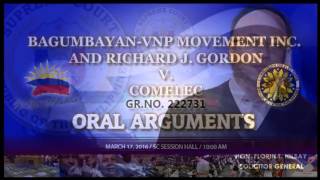 Oral Arguments on BagumbayanVNP Movement Inc and Richard J Gordon v Comelec [upl. by Nivrem68]