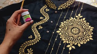 Fabrics painting on black panjabi  mandala design hand painted panjabi ♥ [upl. by Rhianna944]