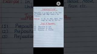 Definition of Preposition I Types of Preposition I shorts ytshorts englishgrammar [upl. by Barmen]