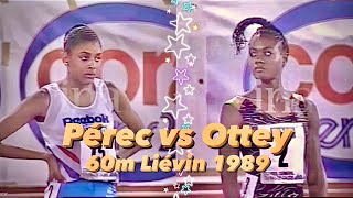 Merlene Ottey vs MarieJosé Pérec 60m Liévin 1989 [upl. by Nnayram309]