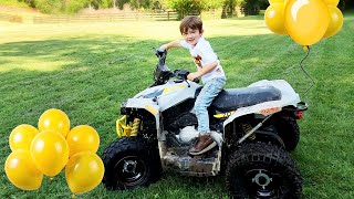 Balloon Popping Challenge with ATV  Fun Outdoor Kids Videos  Smash The Balloon  Learn colors [upl. by Iveson]