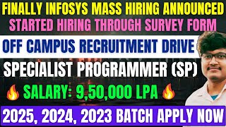 Finally Infosys Mass Hiring Announced  Specialist Programmer Role Hiring For 2025 2024 2023 Batch [upl. by Nahsar]