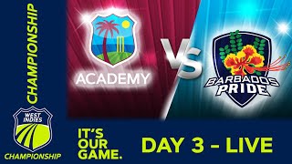 🔴 LIVE WI Academy v Barbados  Day 3  West Indies Championship 2024  Friday 19th April [upl. by Yuria]