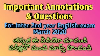 Important Annotations amp Questions for Inter 2nd year English Exam in 2020 [upl. by Refitsirhc]