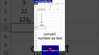 Convert a number to text in Excel  3 ways Excel store number as text Excelshorts shorts [upl. by Aerdua]