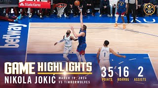 Nikola Jokić Full Game Highlights vs Timberwolves 🎥 [upl. by Mutua]