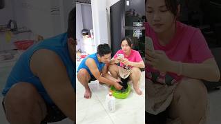 Long time no wash hair 🤣😂 funny couple shorts [upl. by Noorah]