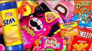 New Pink VS Orange Snacks Chips Crackers Candy Bars Cereal Kit kat Gum Cake Gummy Rings Ramen Food [upl. by Joette323]