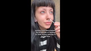 The pain of cleaning a fresh septum piercing [upl. by Ella]