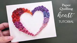 How to Make Valentines Day Paper Heart Card  DIY Easy Quilling Roses [upl. by Anelaf239]