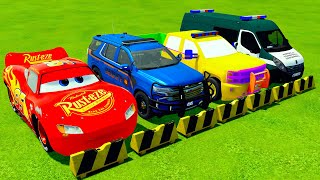 POLICE CARS MCQUEEN CAR RENAULT AMBULANCE VEHICLE TRANSPORTING WITH TRUCKS  Farming simulator 22 [upl. by Alim]