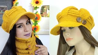 Como tejer la Boina N° 28 a crochet con Visera para niñas y mujer en punto Remolino en relieves [upl. by Asiat]