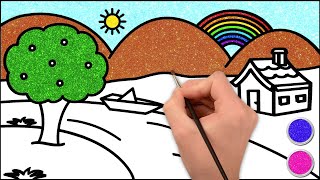 How to Draw Simple Landscape Picture  Drawing Painting and Coloring for Kids Toddlers [upl. by Zetana882]