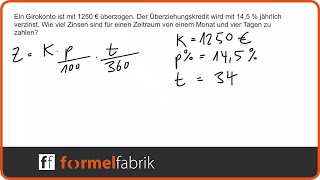 Zinsrechnung Überziehungszinsen berechnen  Textaufgabe Nr 5 [upl. by Sulienroc]