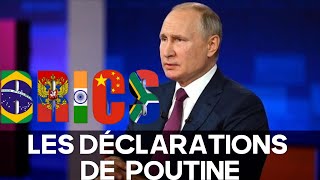 LES DÉCLARATIONS DE VLADIMIR POUTINE AU FORUM DES BRICS [upl. by Tierney]