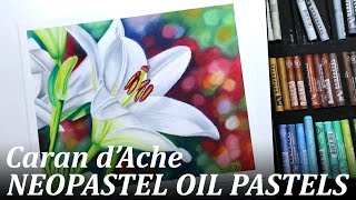 Trying out the Caran dAche NEOPASTELS oil pastels  Painting white lilies [upl. by Anha]