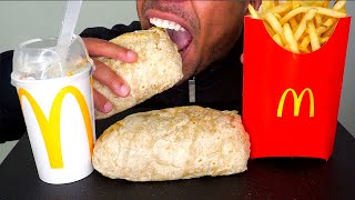 MCDONALDS MCFLURRY CHIPOTLE BURRITO FRENCH FRIES EATING MOUTH SOUNDS NO TALKING BIG BITES [upl. by Nosnarb]