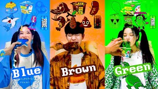 COLOR FOOD MUKBANG🔥 Blue🦋 • Brown💩 • Green🐸 [upl. by Erinna]