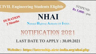 NHAI Internship 2021 Civil Engineering Students  StipendPaid Internship  D2R Design Academy [upl. by Ateloiv167]