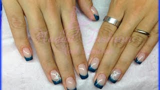 Nail Art  French blu con fiore strisciato e strass  Maddafashion [upl. by Amisoc]