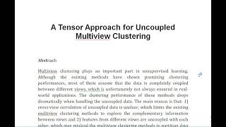 A Tensor Approach for Uncoupled Multiview Clustering [upl. by Dixil]