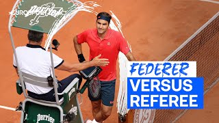 Roger Federers oncourt row with referee  Roland Garros 2021  Eurosport Tennis [upl. by Sibie]