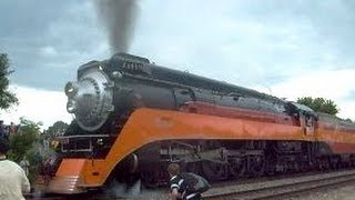 4449 Daylight Streamlined Steam Locomotive wheelspin leaving Savanna IL 71809avi [upl. by Drwde595]