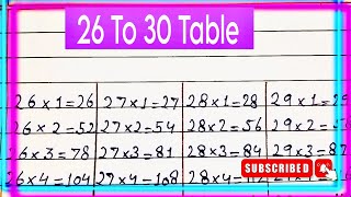 Table 26 to 30  Tables 26 to 30  Table of 26 to 30 in English [upl. by Anitsyrc]