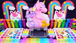 quotUnicornquot Slime Mixing Makeup into clear slime 🌈ASMR🌈 satisfying 슬라임 346 [upl. by Boatwright]