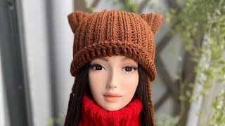 How to crochet cateared beanie hat easy  cute cat hat crochetanywhere [upl. by Eeniffar]