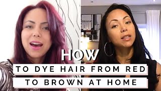 HOW TO DYE HAIR FROM RED TO BROWN AT HOME  ION Color Brilliance Review [upl. by Reneta]