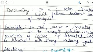 Iodometry or Iodometric Titration  Redox Titration  Principle  Applications bpharmacynotes [upl. by Bobbee651]