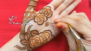 Intricate Rose Mehndi Design for palm  Mehers Henna [upl. by Bozovich]