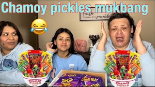 Chamoy pickles mukbang with Selena and Edith [upl. by Raveaux]