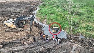 Amazing Technique Skills Bulldozer Secure Sinking In Deep Water Recovery By Crane Truck PampH 90T [upl. by Odlaumor828]