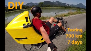 700 km test ride on a recumbent bicycle with a 3Dprinted DIY flow optimized suitcase [upl. by Eelanej]