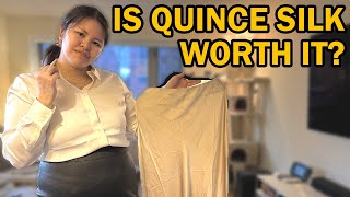 MY ENTIRE QUINCE SILK COLLECTION REVIEW Skirt Pajamas Dress Shirt Shirt Dress amp Camisole [upl. by Nnaacissej]