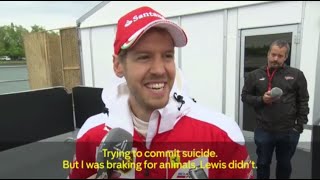 F1 2016 Canadian GP  Sebastian Vettel again talks seagulls in an interview after the race [upl. by Nnylram570]