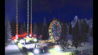 Rct3 Winter Wonderland Christmas theme park featuring Blizzard Run Floorless Coaster HD [upl. by Eelynnhoj]