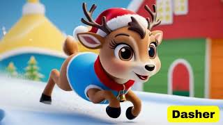 Names of 9 Santas Reindeer  Fun Christmas Song For Kids [upl. by Basile]