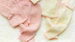 🌈 Pantalón para bebé dos agujas paso a paso FACIL a juego con cardigan para bebe VARIAS TALLAS [upl. by Wilscam]