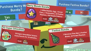 Buying Merry Mondo Bundle 50 Super Smoothies and Festive Bundle  Bee Swarm Simulator [upl. by Avla]