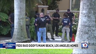 Feds raid Diddys Miami Beach LA homes [upl. by Nylinnej]