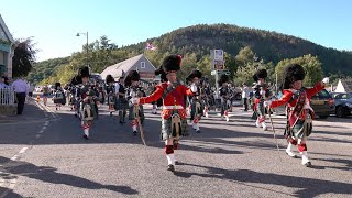 Drum Majors lead Ballater Pipe Band on the march back into town after 2022 Ballater Highland Games [upl. by Lynad]