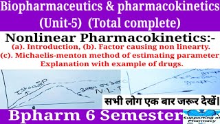 Nonlinear pharmacokinetics।Biopharmaceutics and pharmacokinetics Unit5। Bpharm 6 semester।Michaelis [upl. by Ilrebmyk]